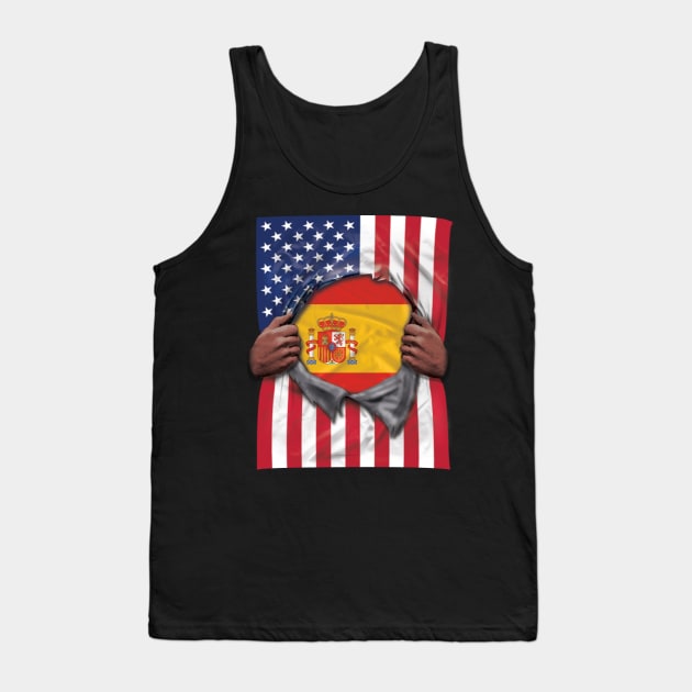 Spain Flag American Flag Ripped - Gift for Spanish From Spain Tank Top by Country Flags